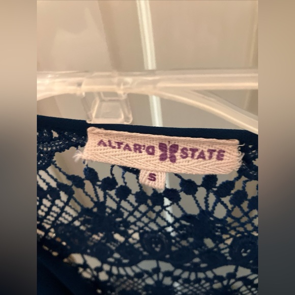 ALTAR'D STATE Blue Long Sleeve Open Lace Back Romper Small With Belt - Picture 3 of 5